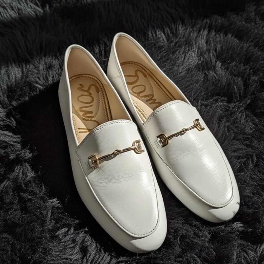 Sam Edelman Loraine Bit Loafers White Leather Gold Hardware Flat Shoes 9M